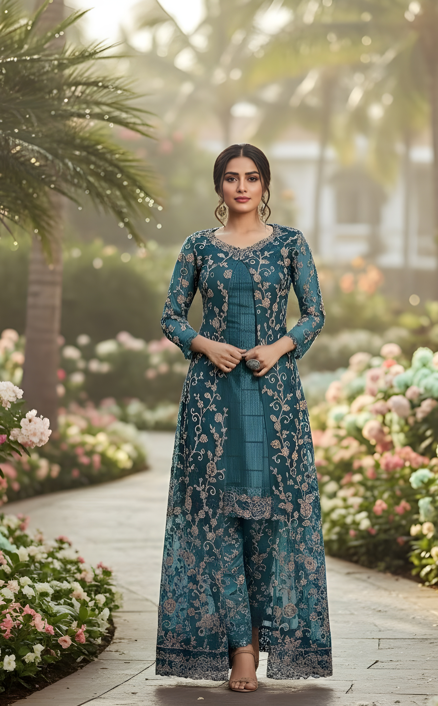 Anarkali dress for wedding party - Latest designer anarkali suits-Teal