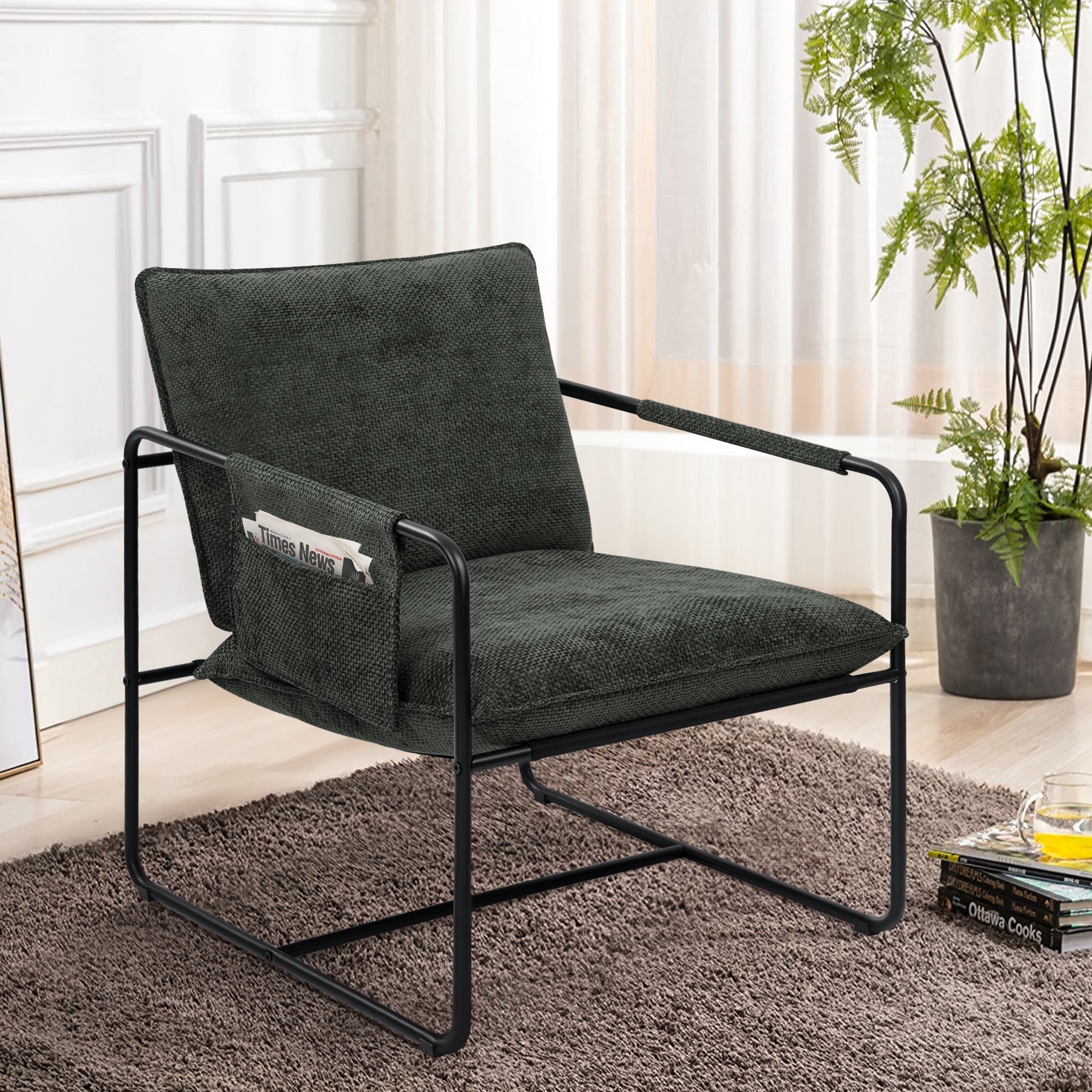 Hawsaiy Dark Gray Upholstered Accent Chair with Metal Frame