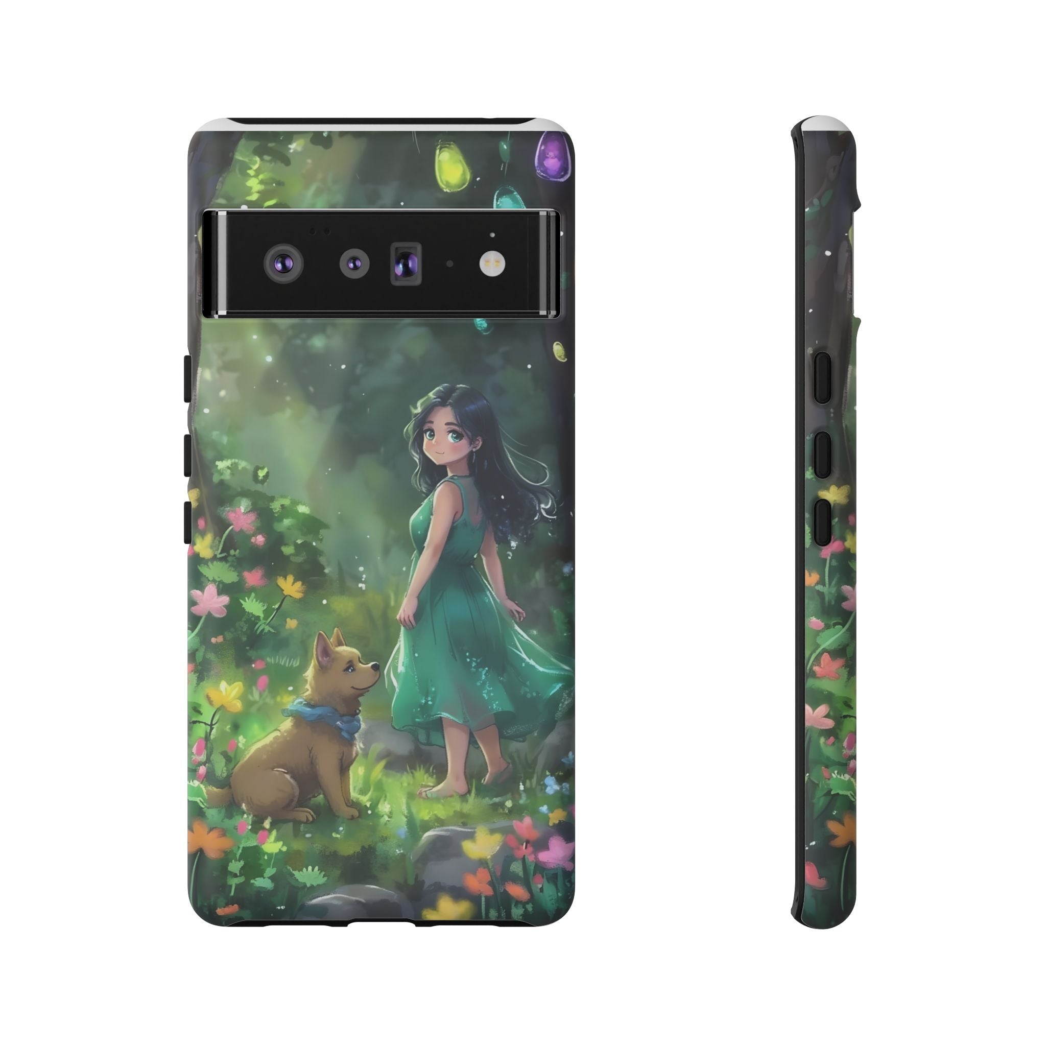 Whimsical Phone Case with Nature and Dog Artwork
