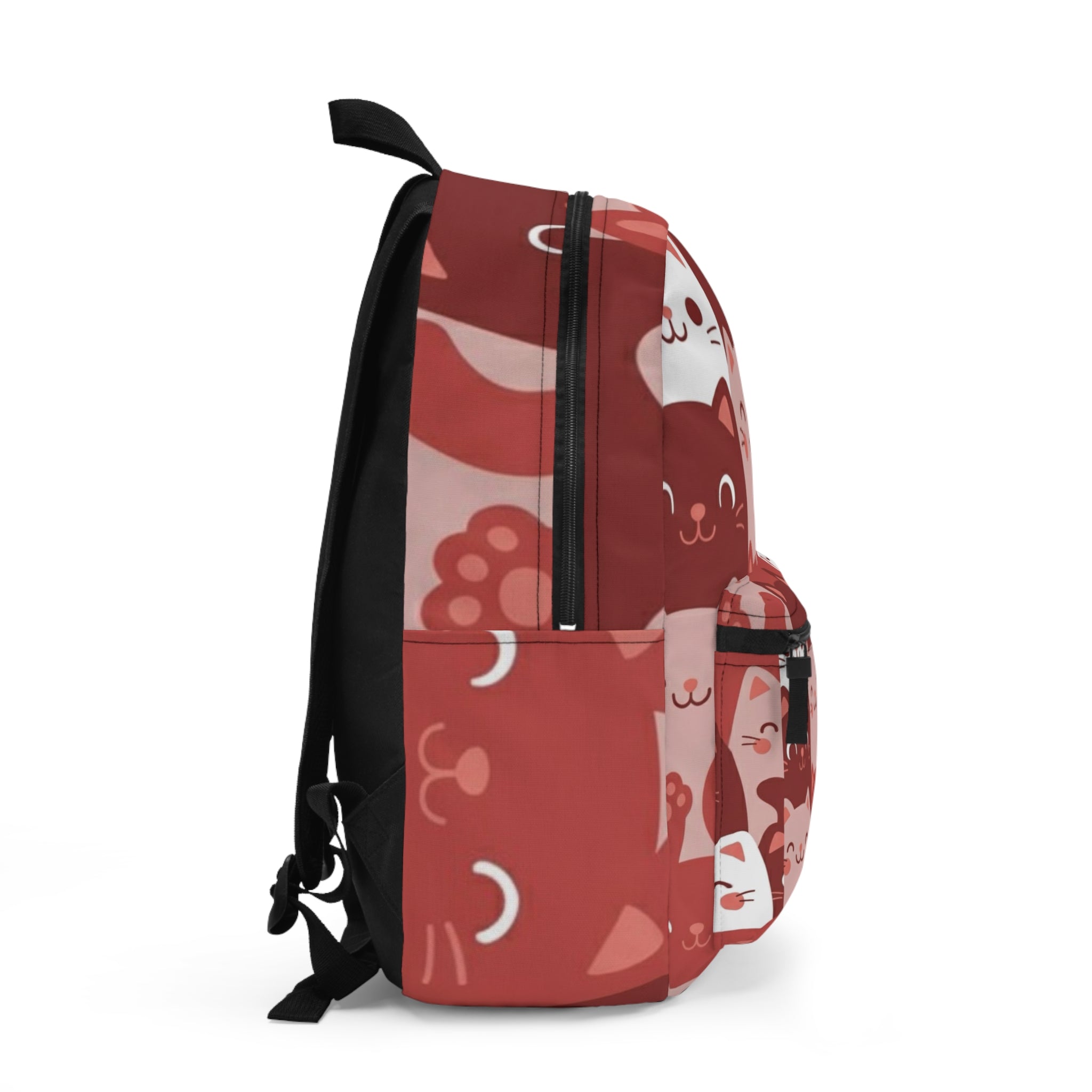 Cute Red Cat Pattern Backpack – Kawaii Kitty School & Travel Bag | Rosy Smiling Cats Pattern in Warm Red Tones | Lightweight, Durable, Gift-Ready Everyday Carry