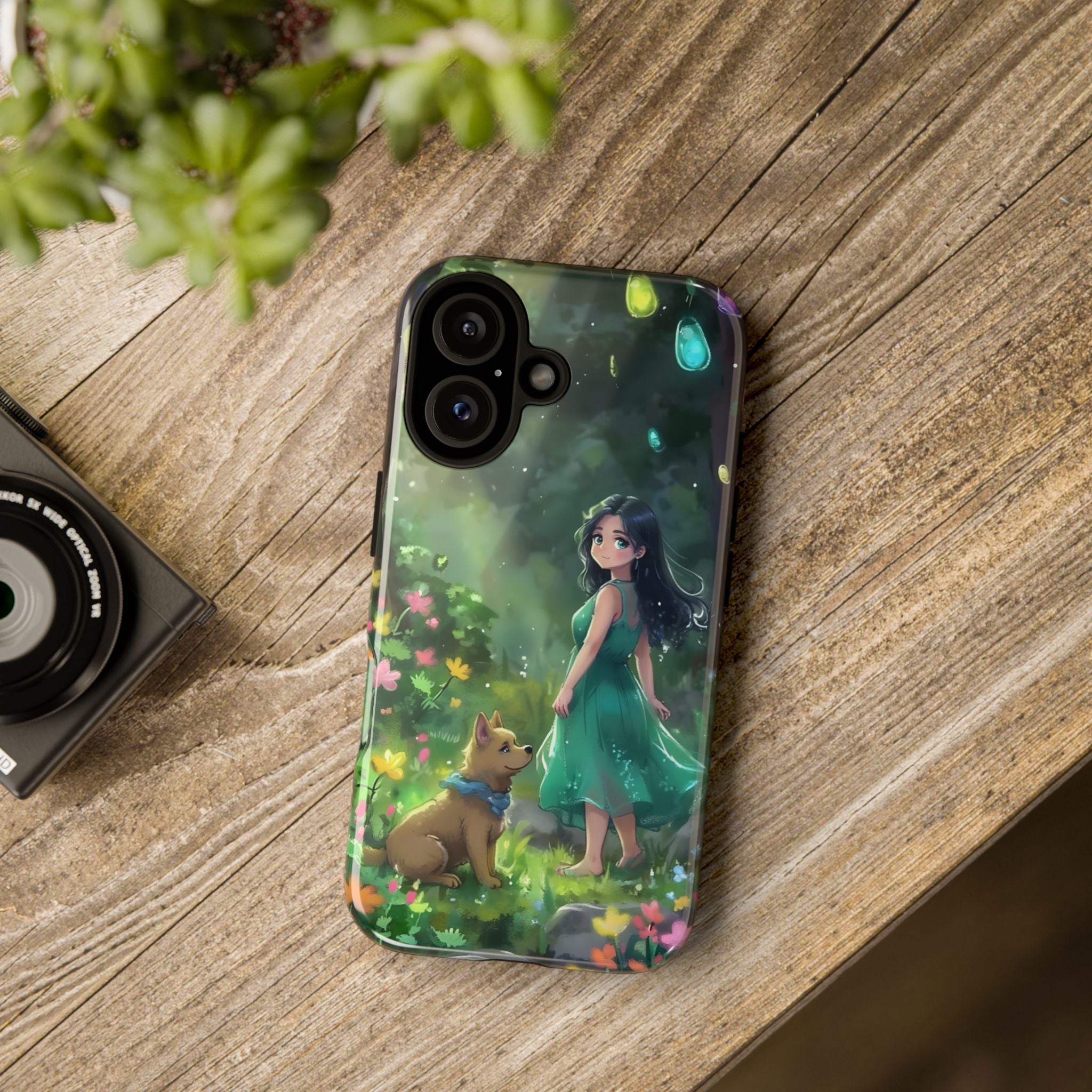 Whimsical Phone Case with Nature and Dog Artwork