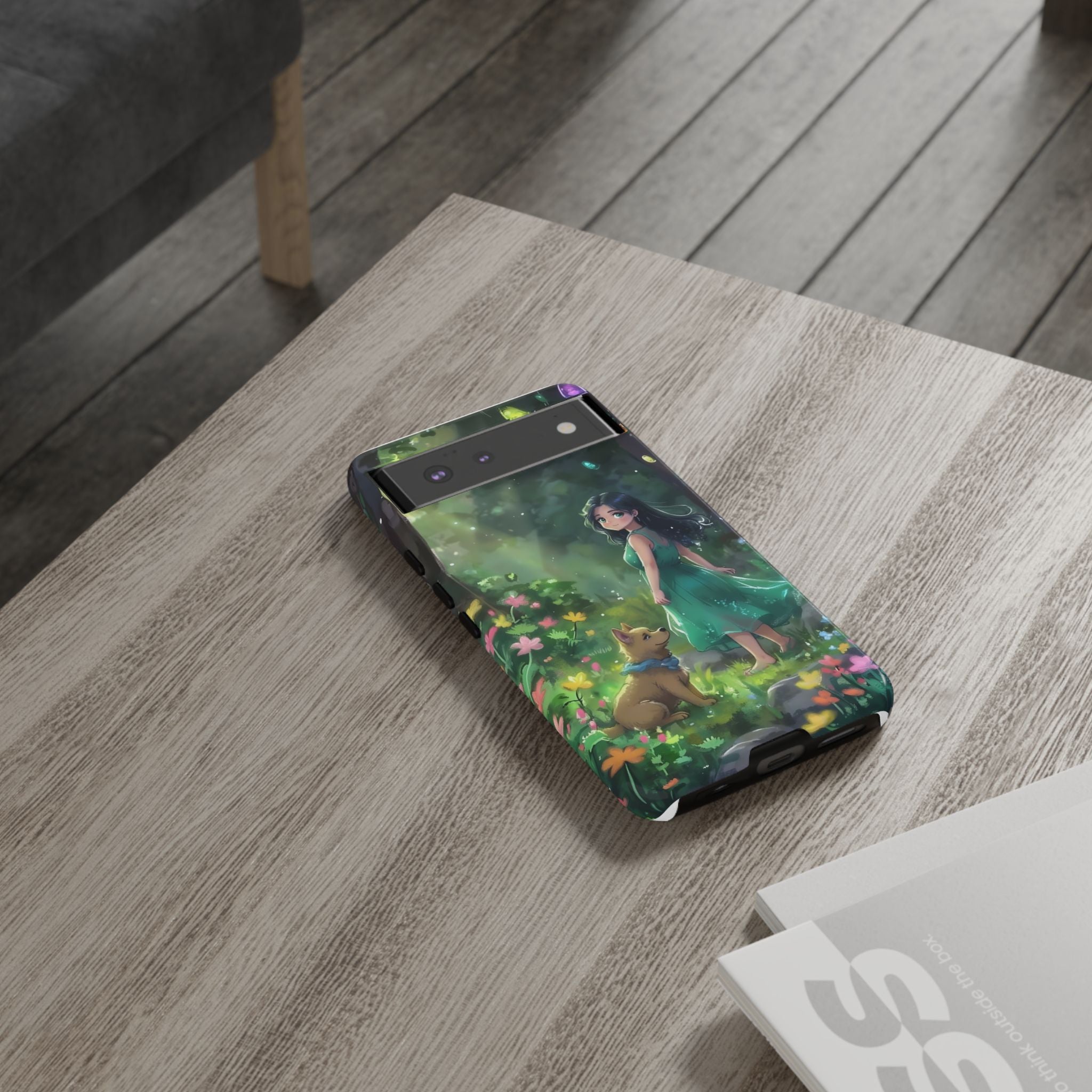 Whimsical Phone Case with Nature and Dog Artwork