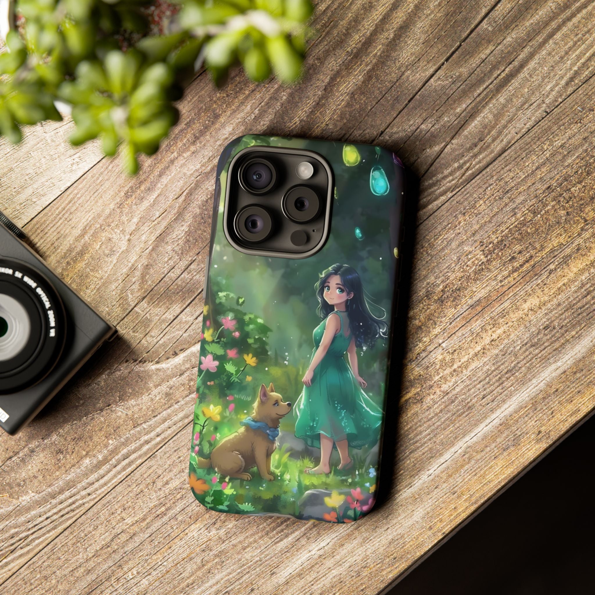Whimsical Phone Case with Nature and Dog Artwork