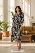 Saffron Threads Tropical Cotton Tie-Up Dress – Effortless Elegance for Summer Days