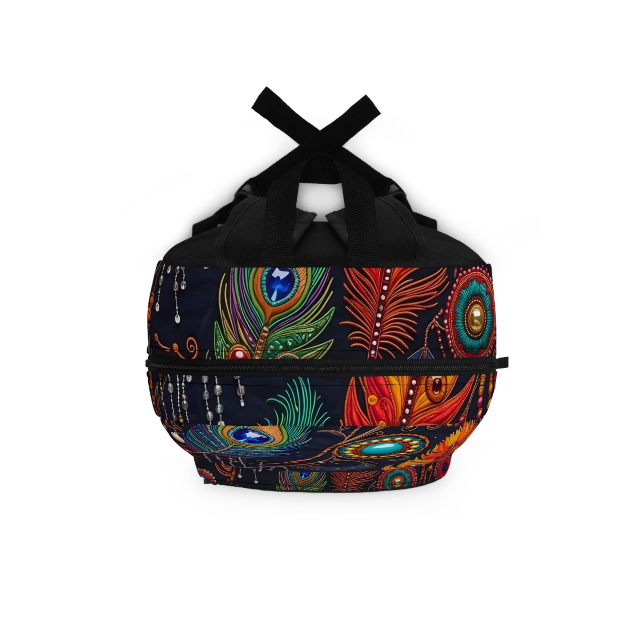 Bohemian Peacock Feather Backpack — Colorful Tribal Feather Print School Bag