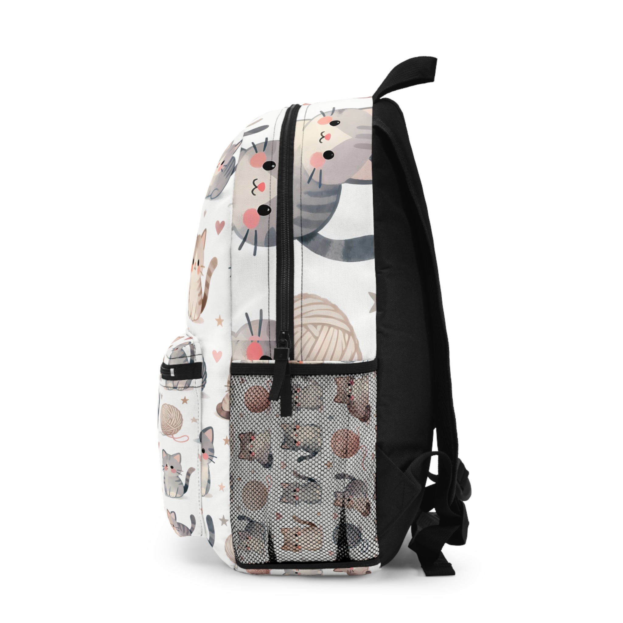 Cute Kitten Pattern Backpack — Pastel Cats & Yarn School Bag