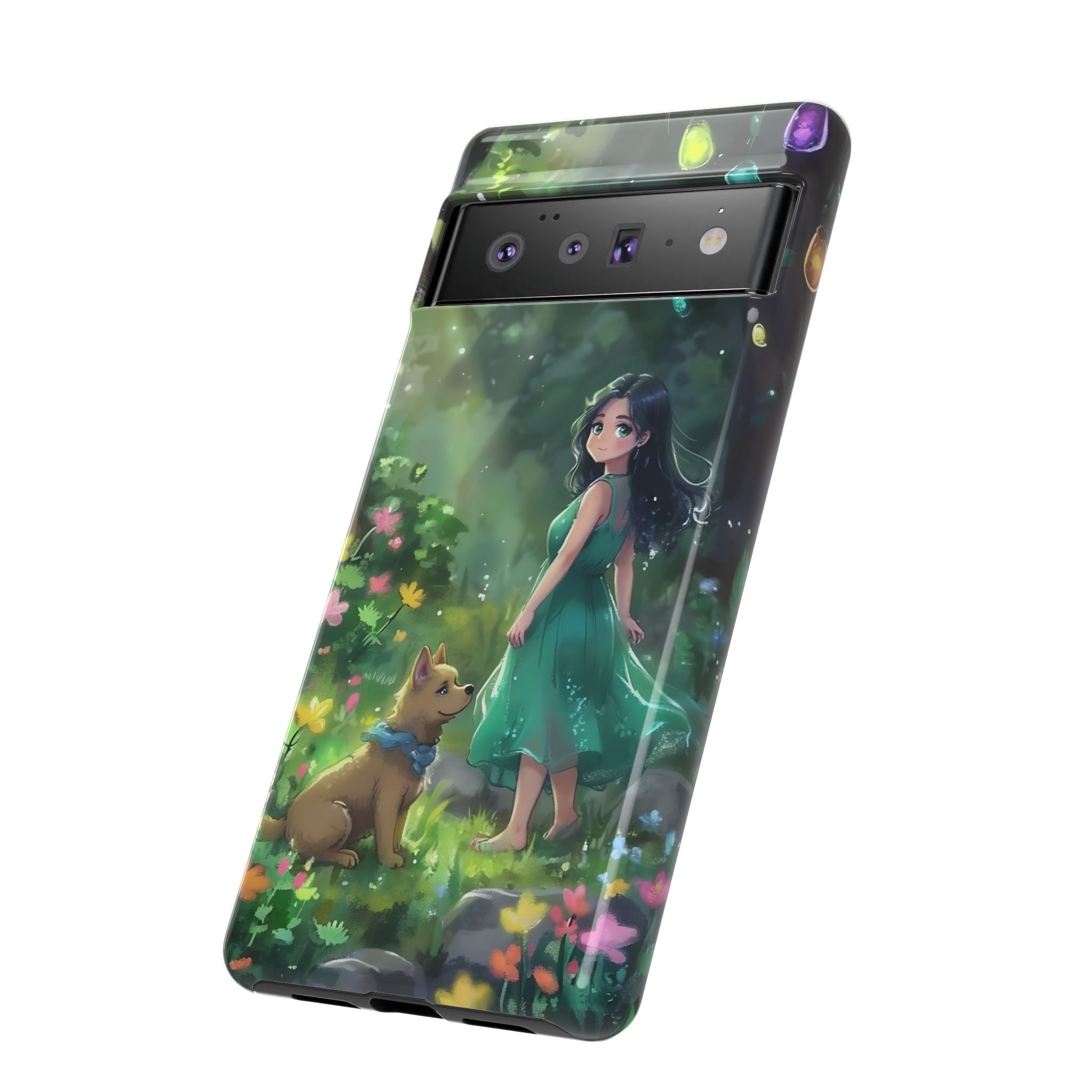 Whimsical Phone Case with Nature and Dog Artwork