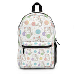 Cute Kawaii Cat & Yarn Polka Dot Backpack — Pastel Kitty School Bag