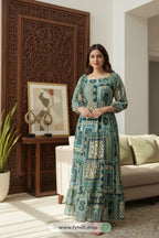 Step Out in Elegance: Cottinfab Green Ethnic A-Line Maxi Dress for Effortless Style