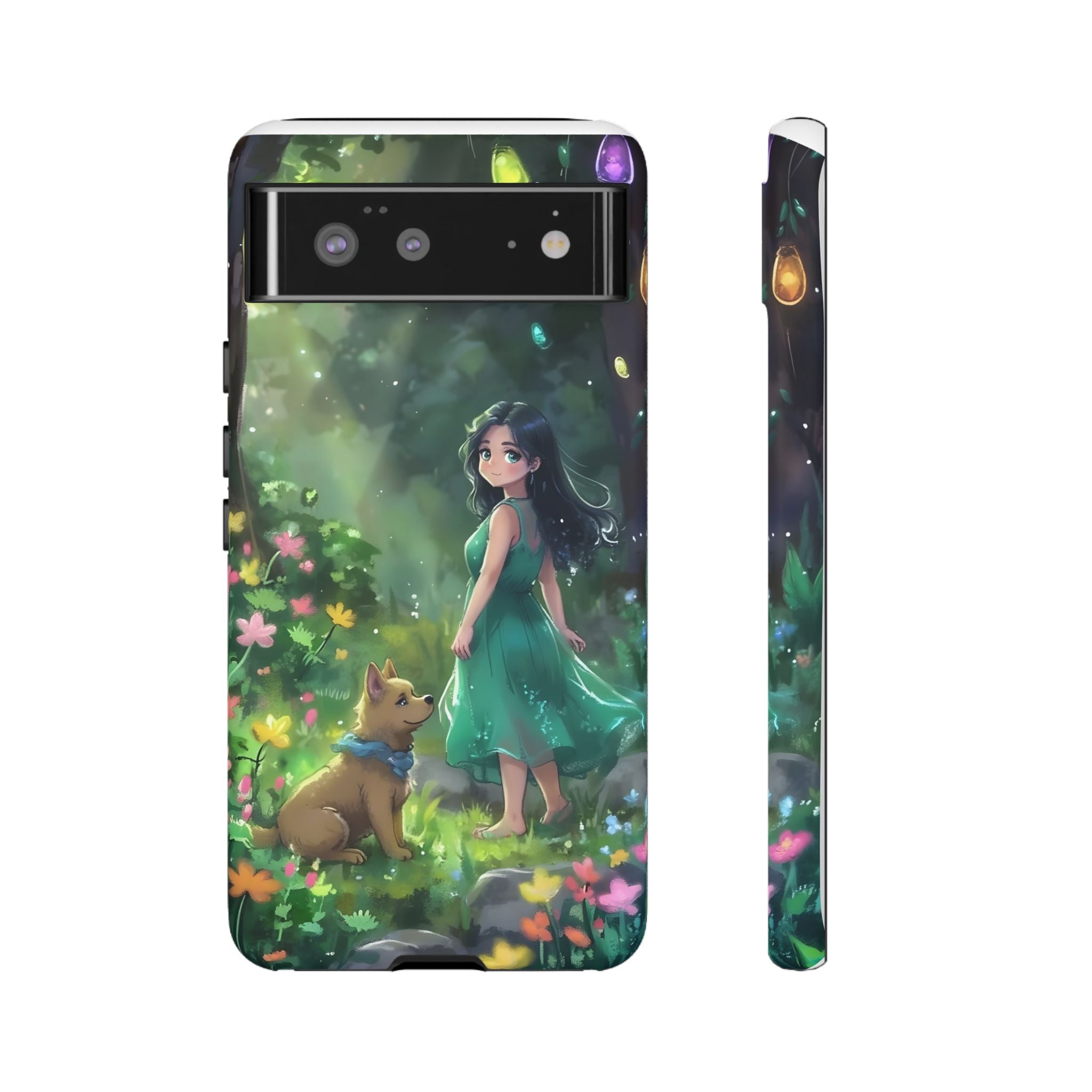 Whimsical Phone Case with Nature and Dog Artwork