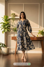 Saffron Threads Tropical Cotton Tie-Up Dress – Effortless Elegance for Summer Days