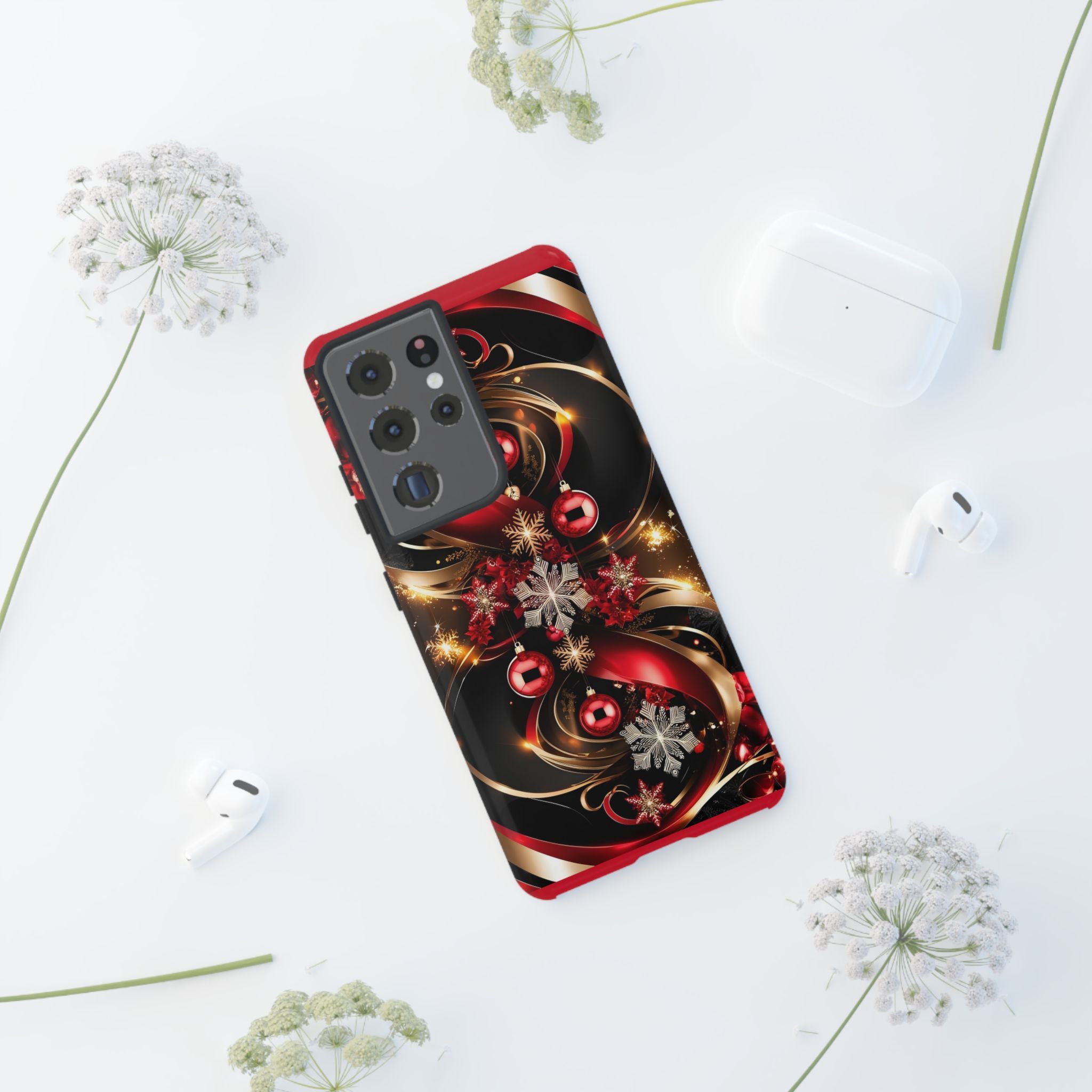 Christmas Red and Gold Phone Case - Tough Cases for Holiday Cheer