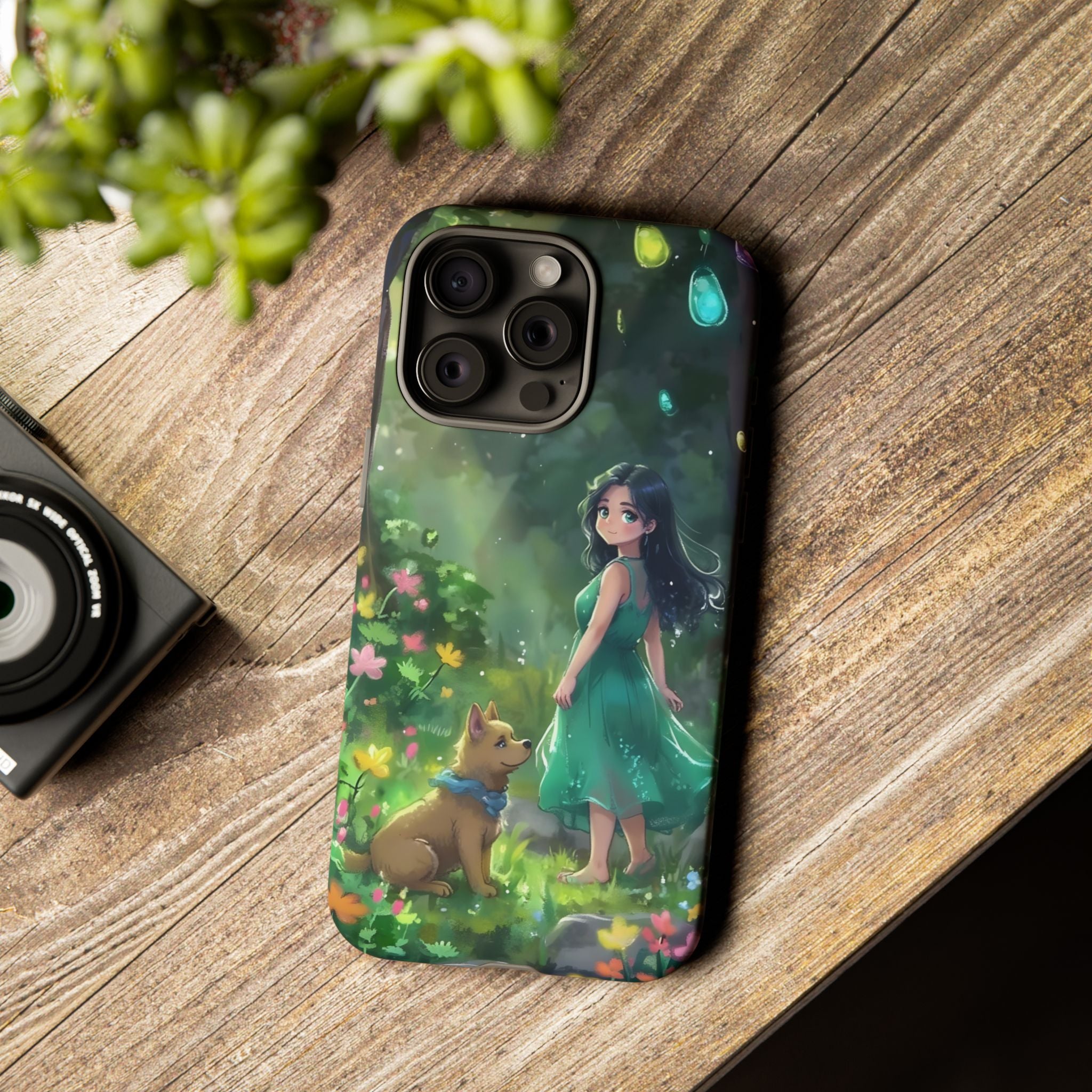 Whimsical Phone Case with Nature and Dog Artwork