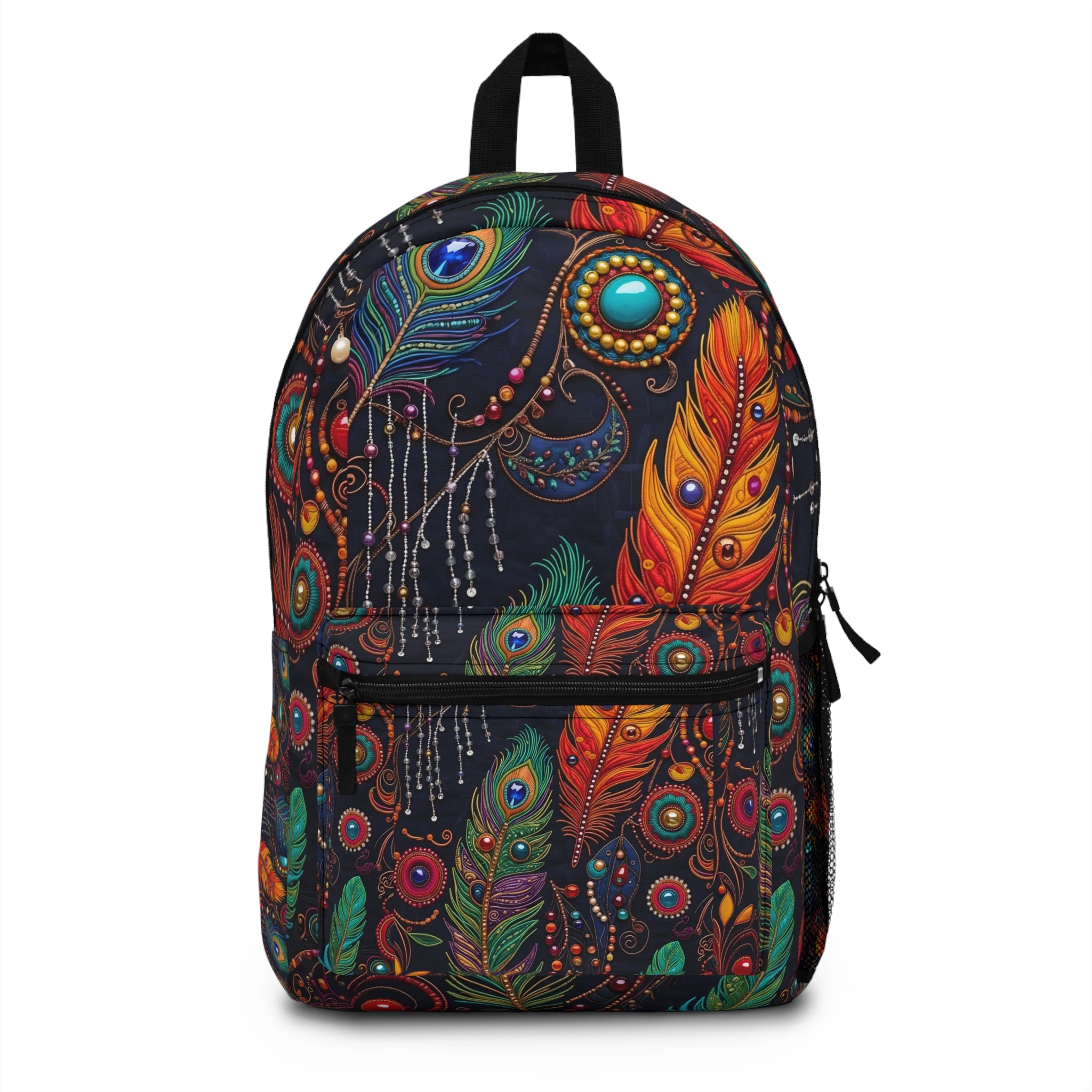 Bohemian Peacock Feather Backpack — Colorful Tribal Feather Print School Bag