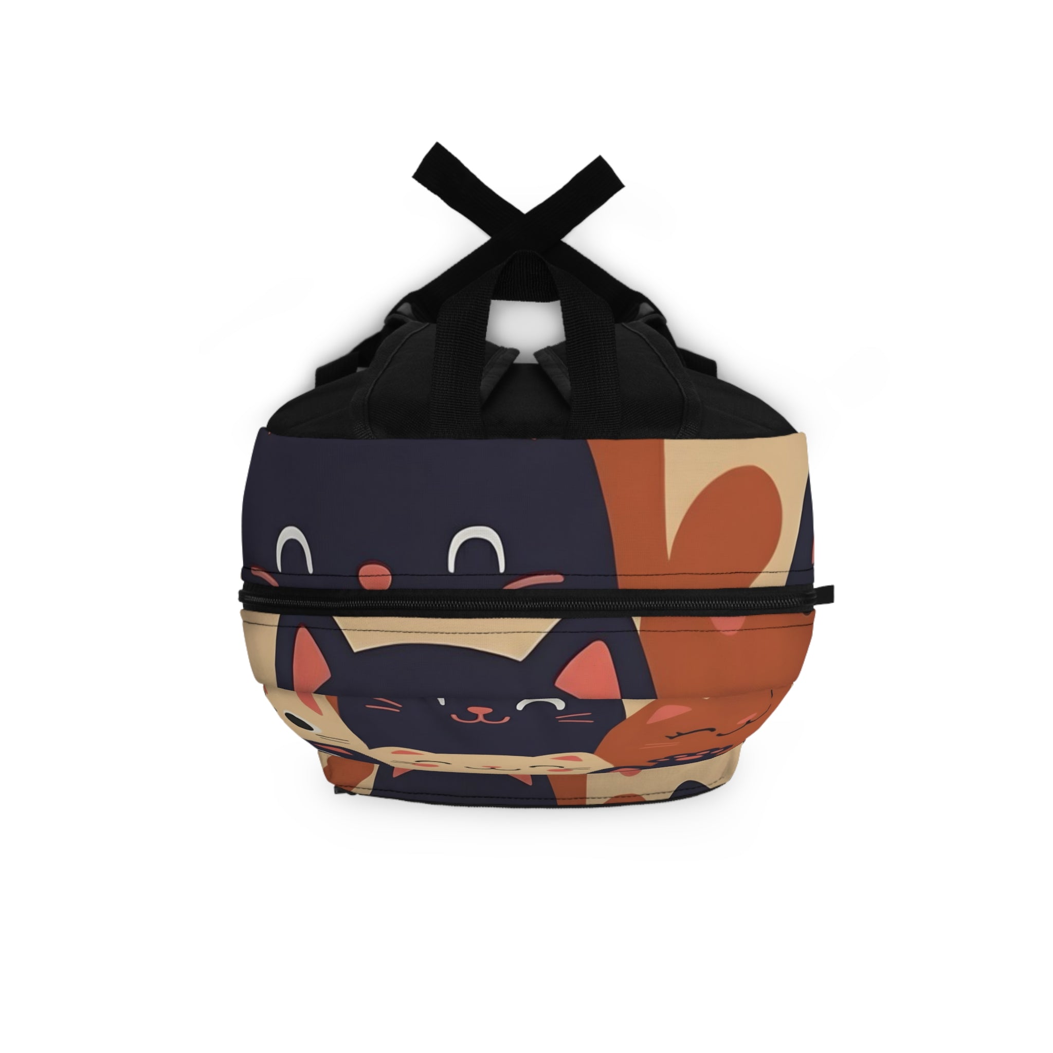 Cute Kawaii Cat Pattern Backpack — Cartoon Maneki Neko Cats School & Travel Bag | Soft Cream, Terracotta & Navy Faces in a Friendly Collage | Durable, Lightweight & Gift-Ready