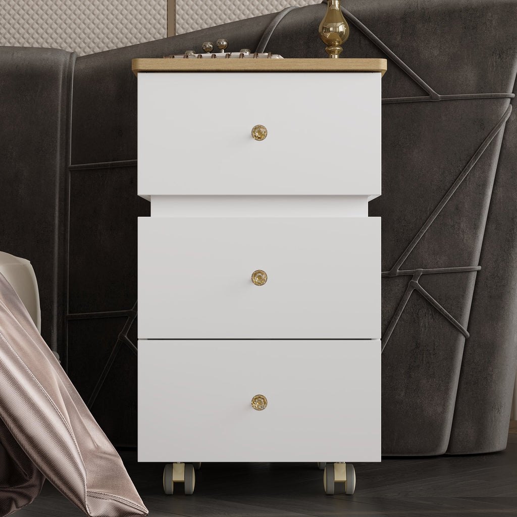 23.6" 360° rotating white makeup vanity desk with flip-top LED mirror and adjustable height