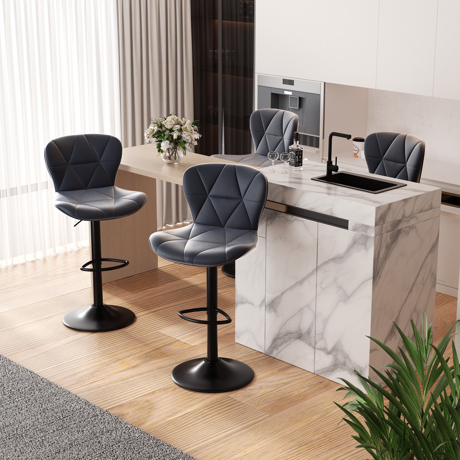 Furnifort Modern Adjustable Faux Leather Bar Chair with Backrest