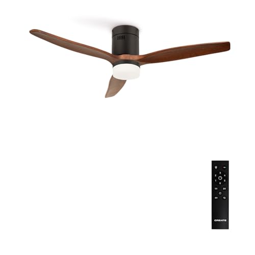 Create - Windcalm Ceiling Fan with Light, Dark Wood, Remote Control, 6 Speeds, 3 Light Settings, 40W, Ø132 cm
