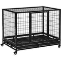 PawHut Heavy Duty Metal Dog Crate with tray and wheels, black