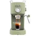 Cecotec Compact Power Espresso Machine in Retro Green with milk frother and stainless steel heated bowl