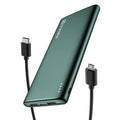 Coolreall 10000 mAh Power Bank in elegant BRG green, slim design with USB-C and USB-A ports