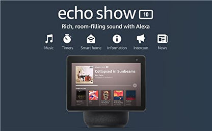 Amazon Echo Show 10 (newest model), HD smart display with premium sound, motion and Alexa, Charcoal