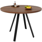 Modern square dining table with walnut top and black metal frame, suitable for small spaces