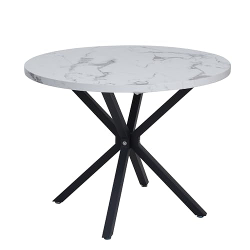 EGOONM Round Marble Look Dining Table with Metal Legs