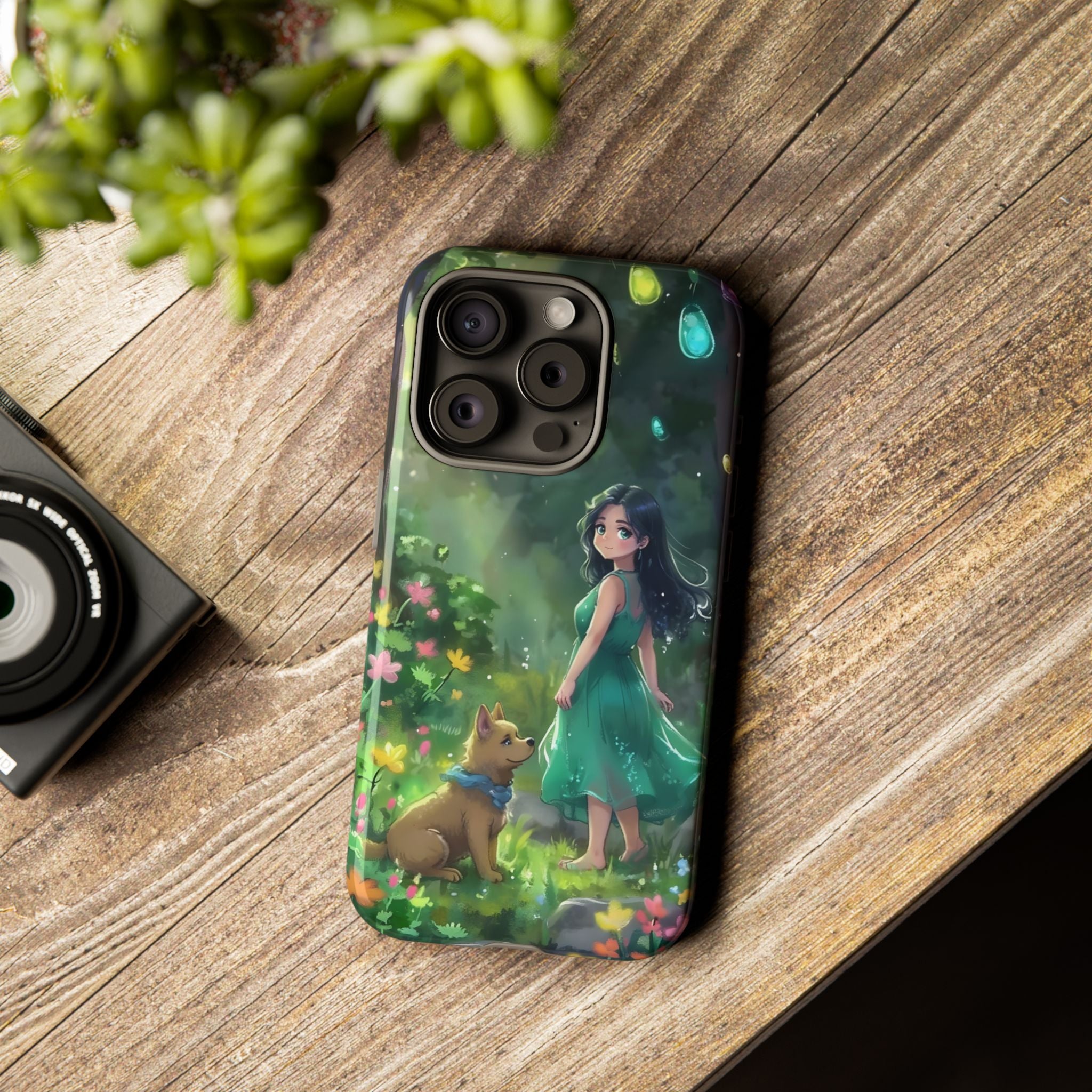 Whimsical Phone Case with Nature and Dog Artwork
