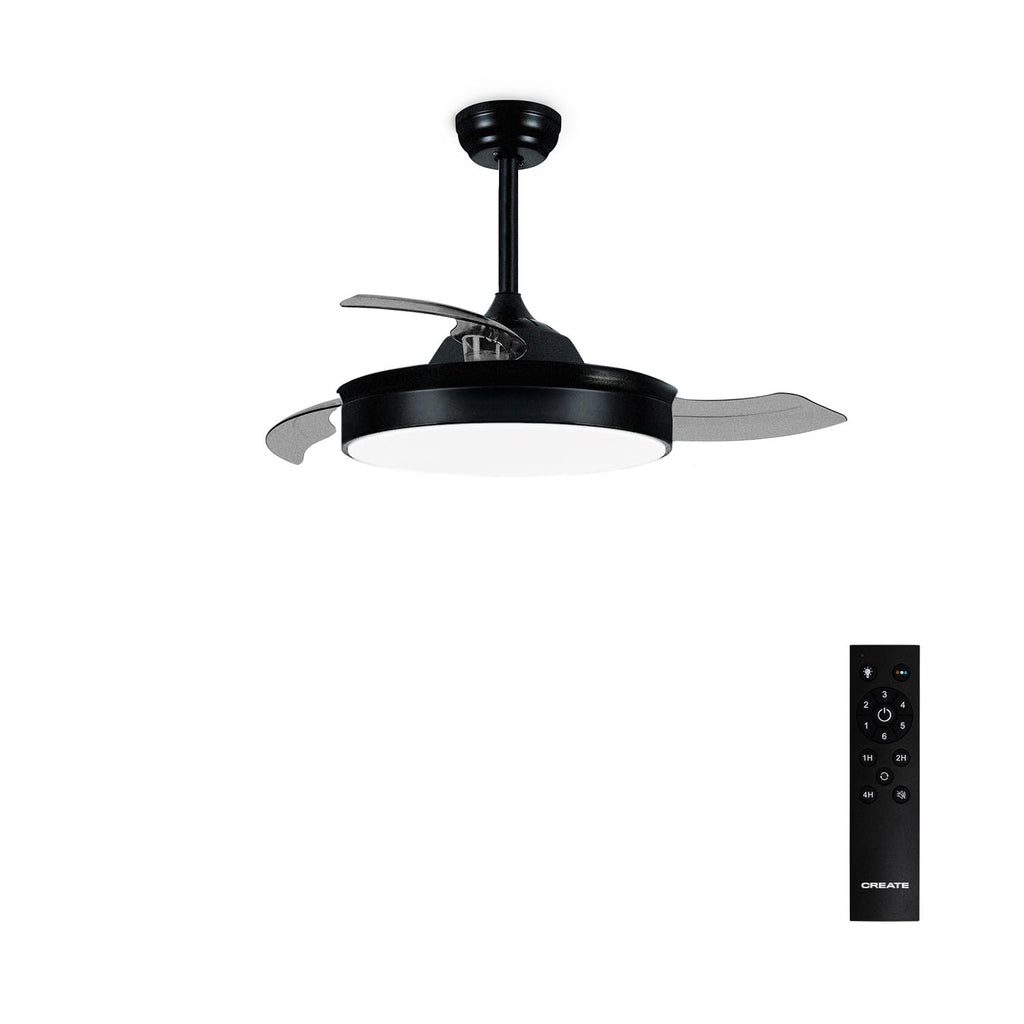CREATE Wind Clear M Ceiling Fan with black light and remote control, featuring 6 speeds and timer