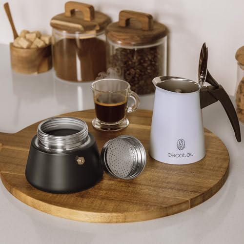 Cecotec - Piccolina 600 Italian Coffee Maker, 300 ml Capacity, Elegant Steel Design, Suitable for All Surfaces