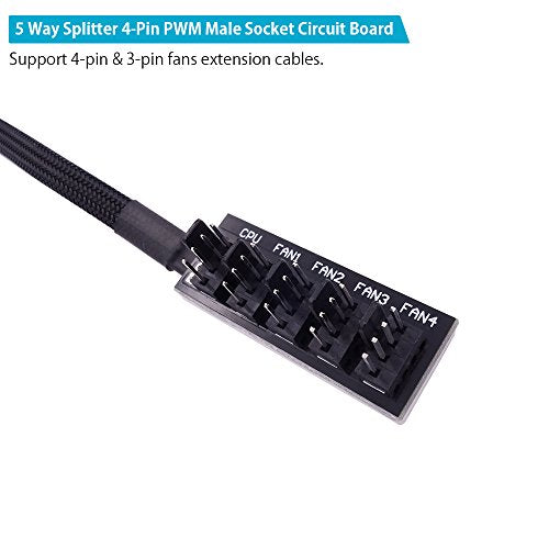 Fancasee Fan Hub Splitter Extension Cable, 1 to 5 Way Power Supply for Pc