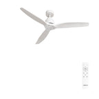 Create Windstlyance ceiling fan with natural wood and white finish, featuring 6 speeds and timer