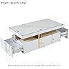 BTM Modern Rectangular Coffee Table with Two Wooden Drawers, Glossy Imitation Marble Tabletop, White