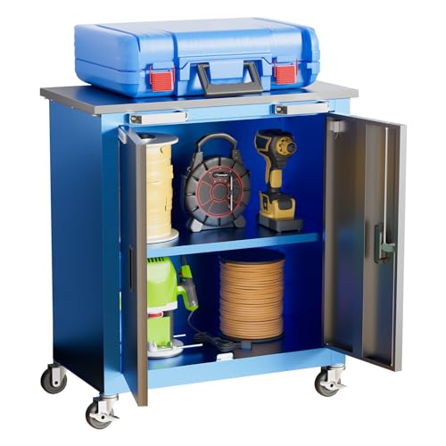 LARBANKE Lockable Steel Tool Cabinet with Wheels and Adjustable Shelves