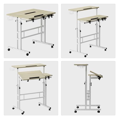 Soges Height Adjustable Rolling Desk with Cup Holder
