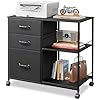 Devaise 3 Drawer Mobile File Cabinet with Open Shelf - Black