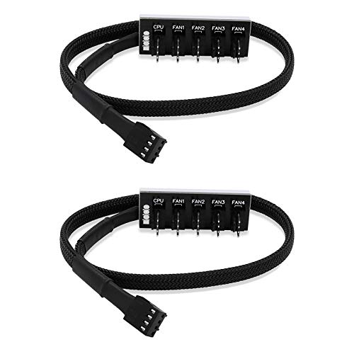 Fancasee 1 to 5 way fan hub splitter extension cable in black, featuring a braided design for durability.