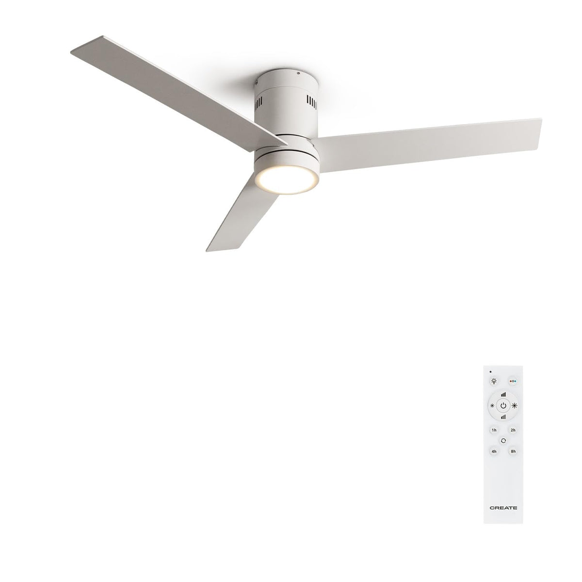 CREATE WINDMINIMAL Ceiling Fan with white light and remote control, featuring 6 speeds and timer function