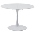 Elegant white round dining table with MDF top and iron legs, suitable for 6-8 people