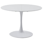 Elegant white round dining table with MDF top and iron legs, suitable for 6-8 people
