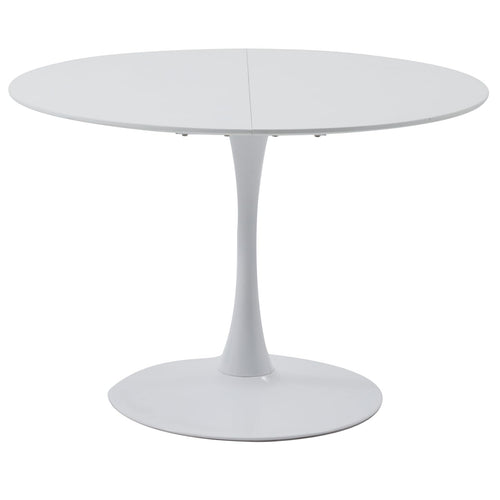 Elegant white round dining table with MDF top and iron legs, suitable for 6-8 people