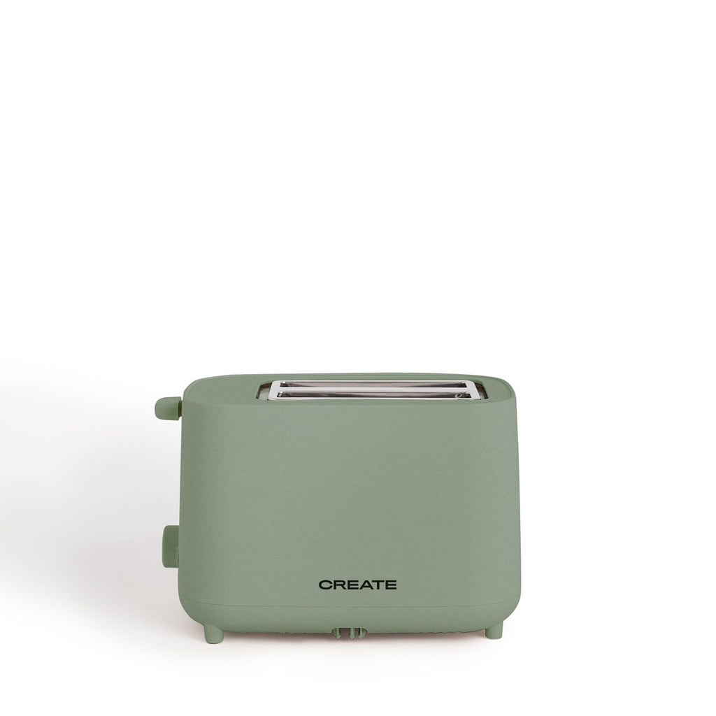 CREATE Sage Green Toaster with 6 toasting levels, crumb tray, and safety features