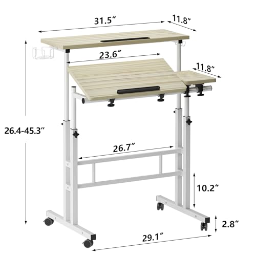 Soges Height Adjustable Rolling Desk With Cup Holder - standing
