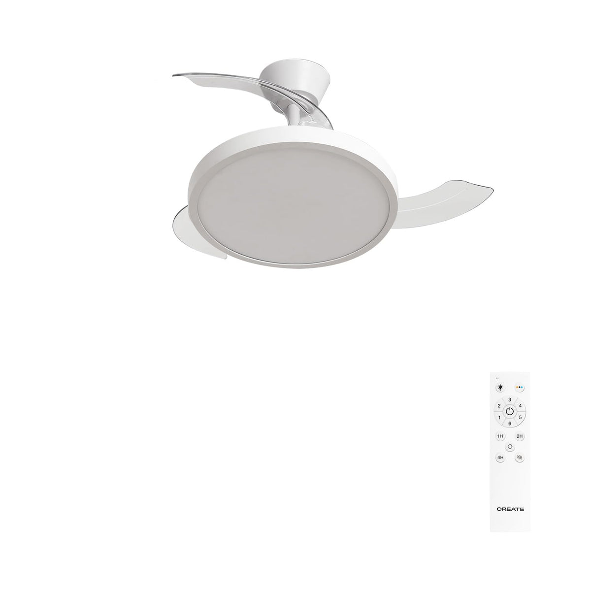 CREATE WIND CLEAR STUDIO S Ceiling Fan with retractable blades, white light, and remote control