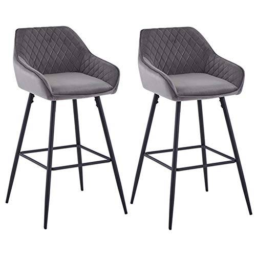 ZOONFA Velvet Kitchen Counter High Bar Stools Set of 2 with Armrest & Backrest