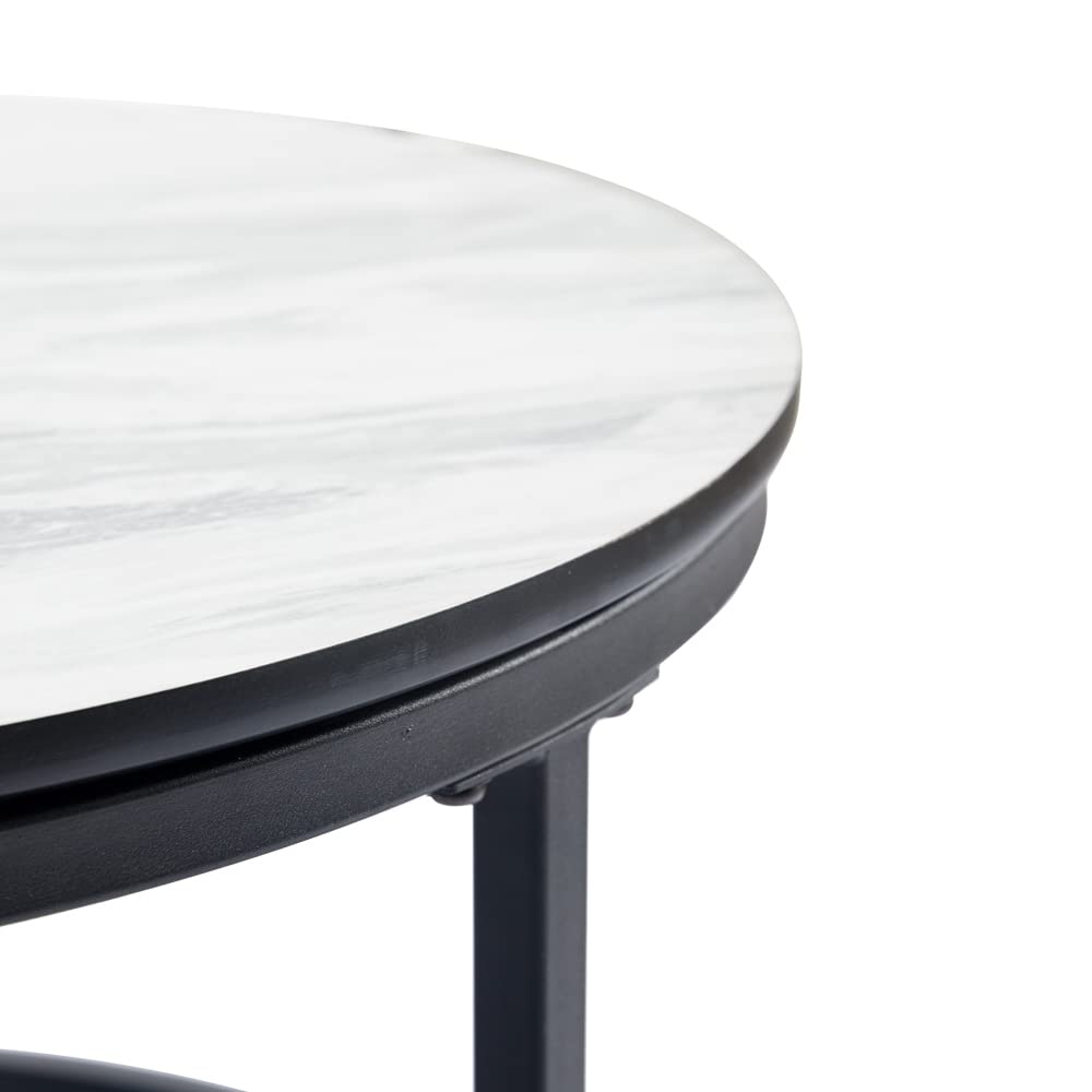 HJhomeheart Set of 2 Round Side Tables in Black and White