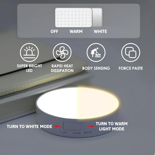 Sowbud - 3 PCS LED Motion Sensor Night Lights, Wireless & Rechargeable, 2 Colors