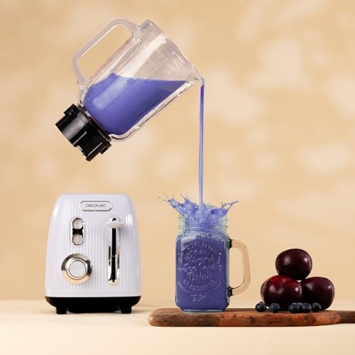 Cecotec - Retro Blender Power Black Titanium, 1200W, 1.5L Jug, 4-Leaves Blade