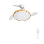 CREATE WIND CLEAR STUDIO M Ceiling Fan with white light and light wood finish, featuring retractable blades